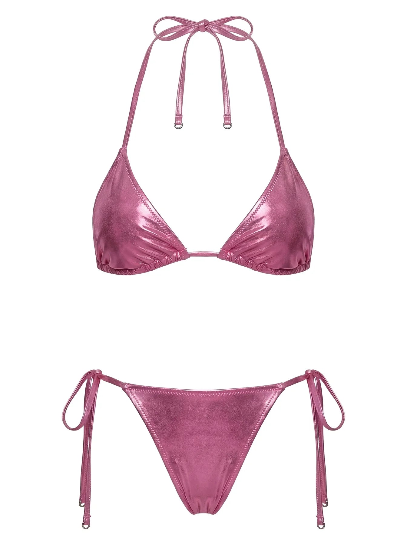 Jenner Metallic Triangle Bikini Top Pink