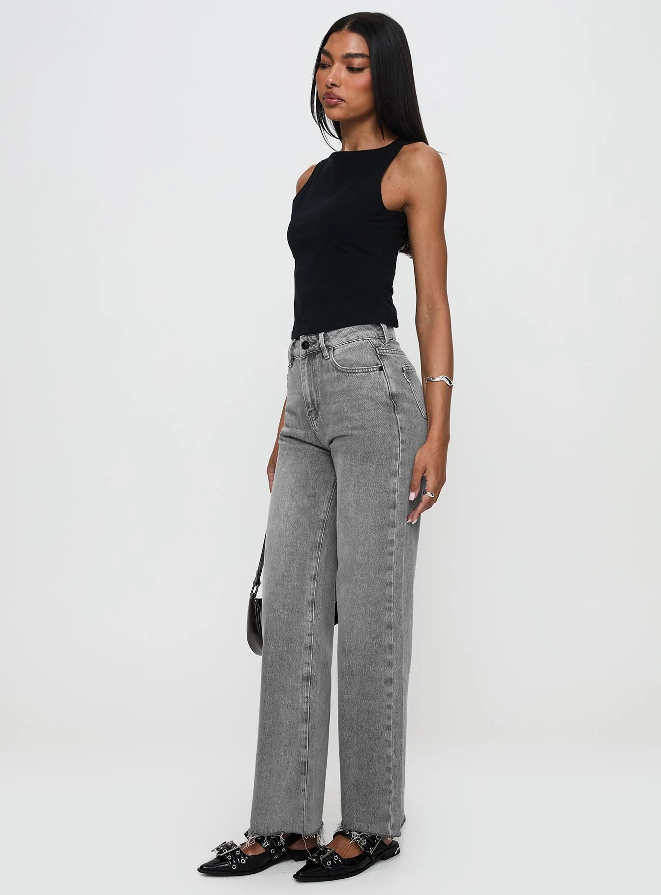 Henesey High Rise Straight Leg Jeans Washed Grey