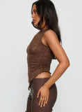 Decia One Shoulder Lace Top Brown