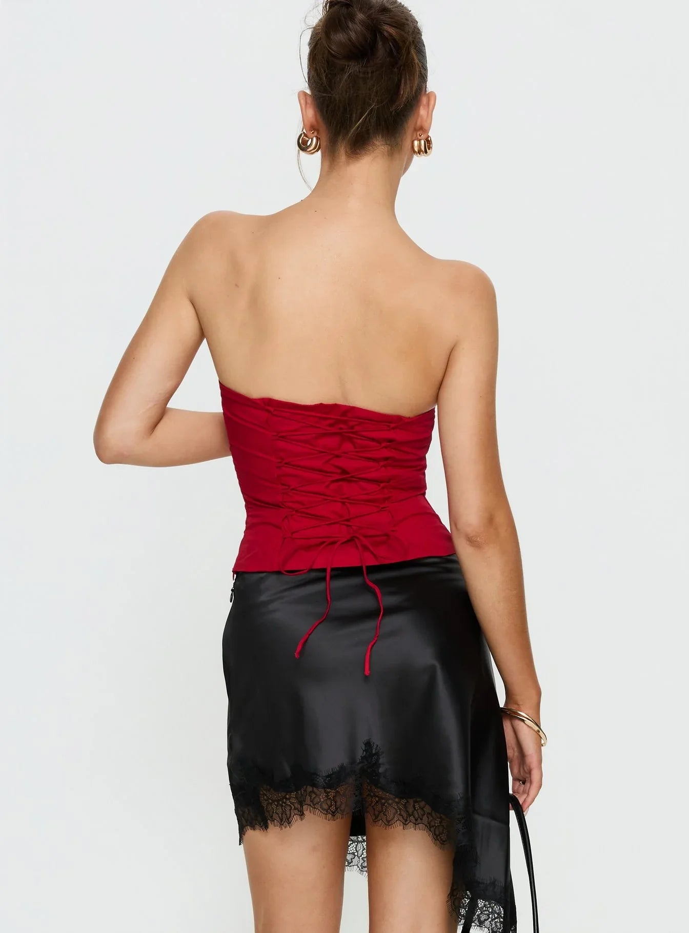 Idette Lace Asymmetrical Mini Skirt Black