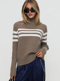 Bessemer Funnel Neck Knit Sweater Mocha Stripe