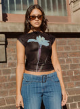 Nova Flower Top Navy Black