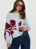 Jalenn Floral Knit Cardigan Blue Red
