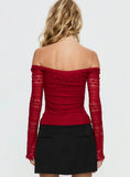 Deyci Lace Off Shoulder Top Red