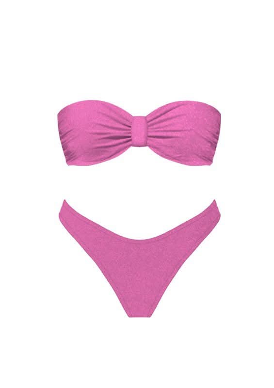 There She Goes Pink Shimmer Front Knot Bikini