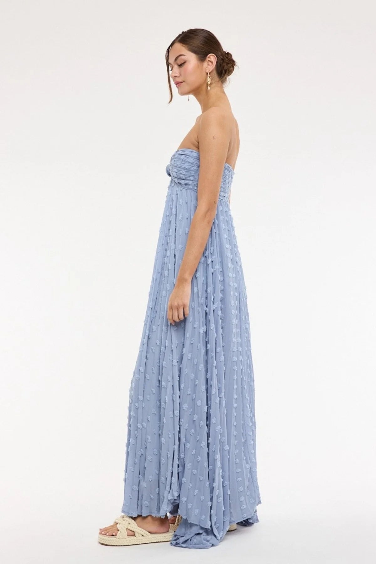 Willow Blue Clip Dot Strapless Maxi Dress