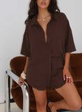 Peni Linen Button Down Top Chocolate