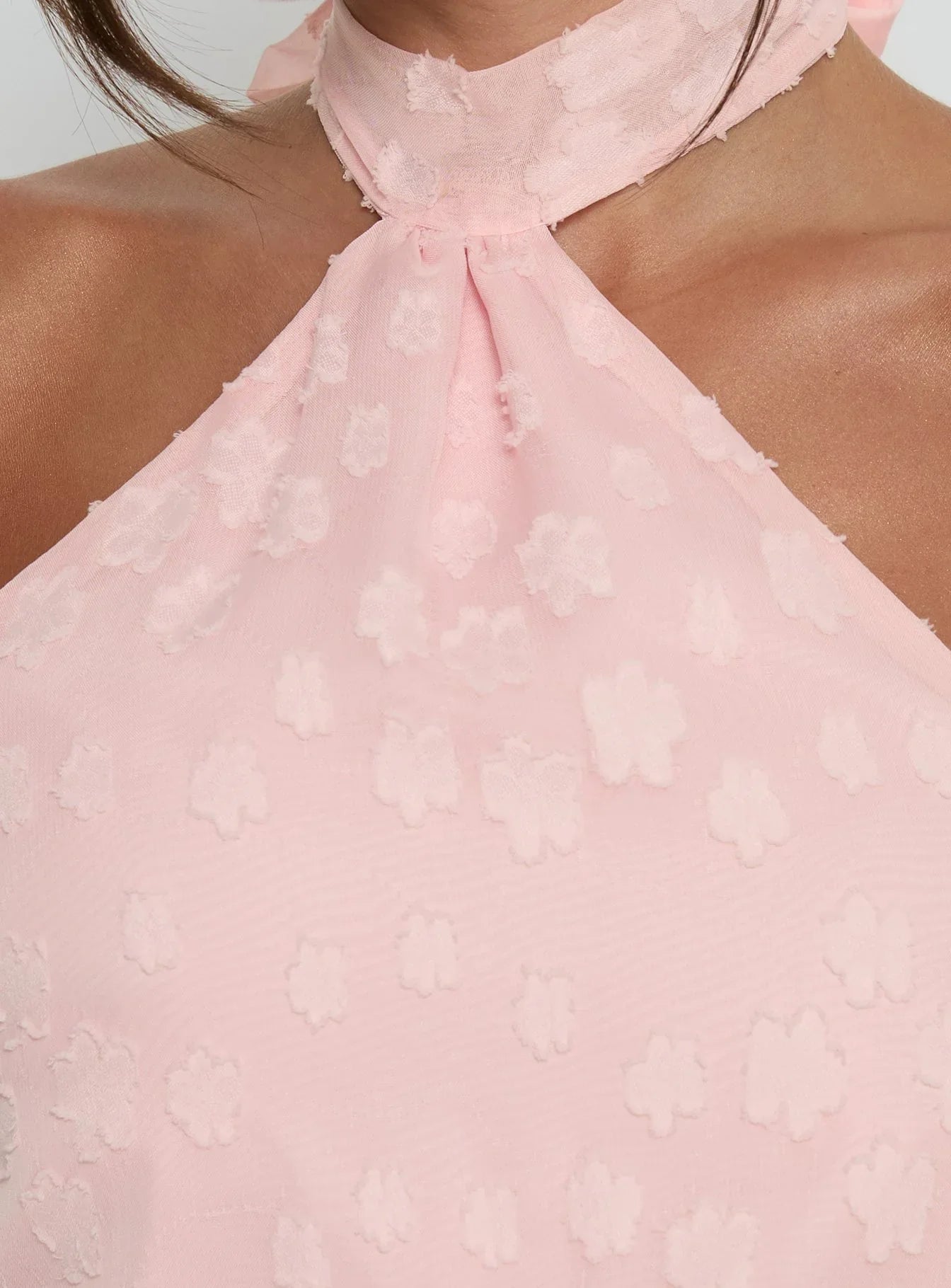 Eurythmic Scarf Halter Mini Dress Pink Jacquard