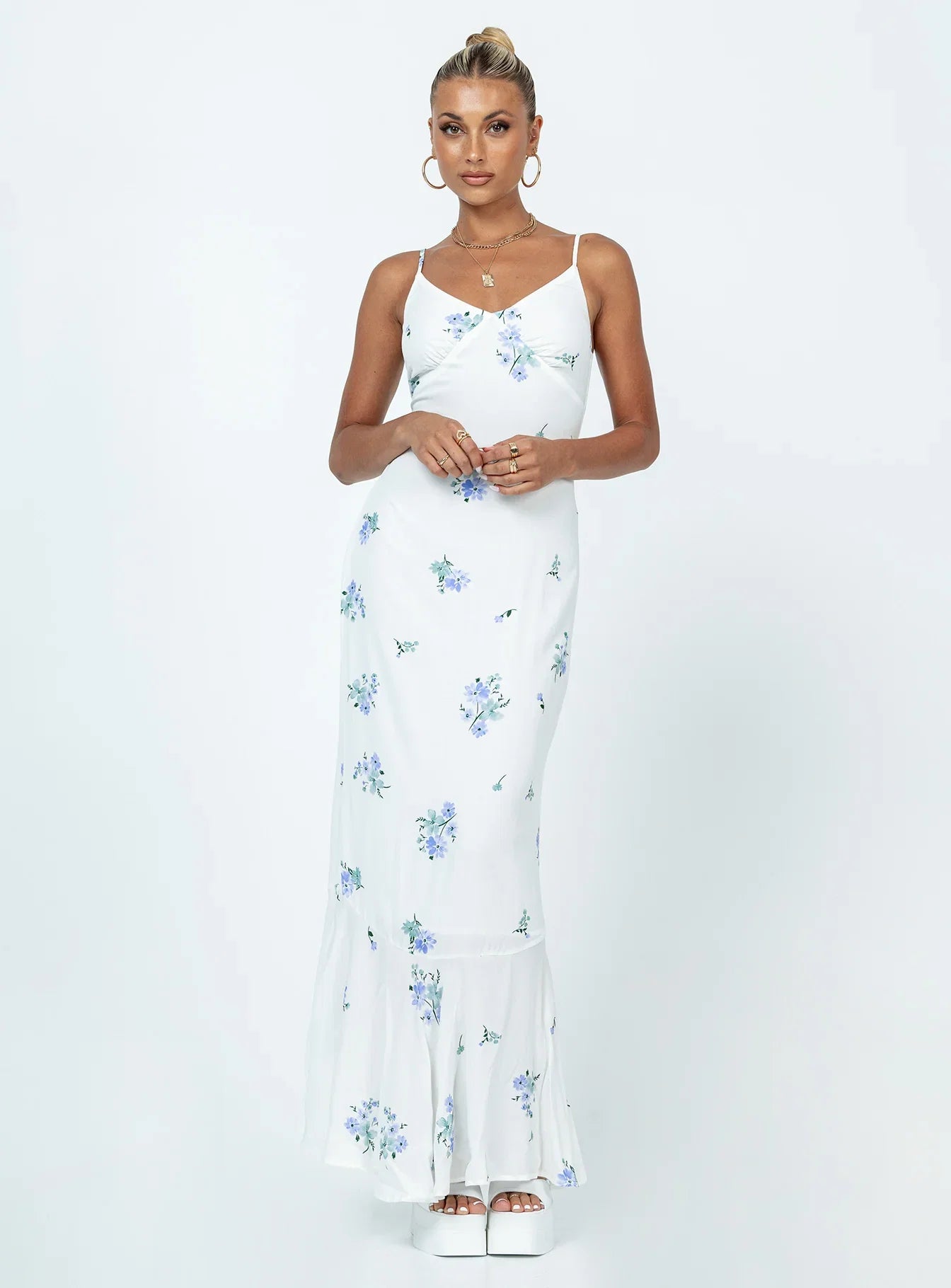 Sing Along Maxi Dress White Blue