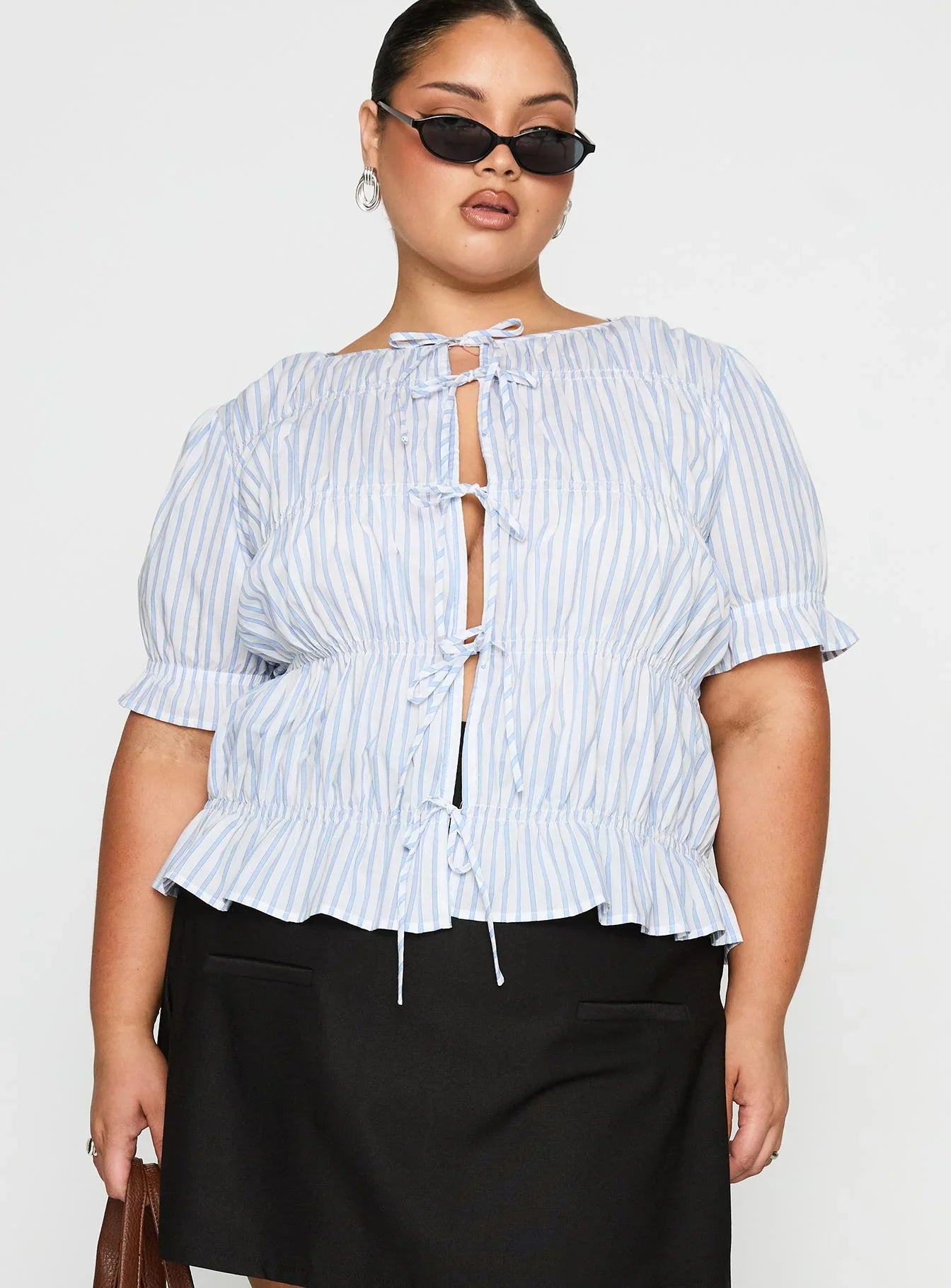 Alistair Bow Tie Top Blue White Stripe Curve