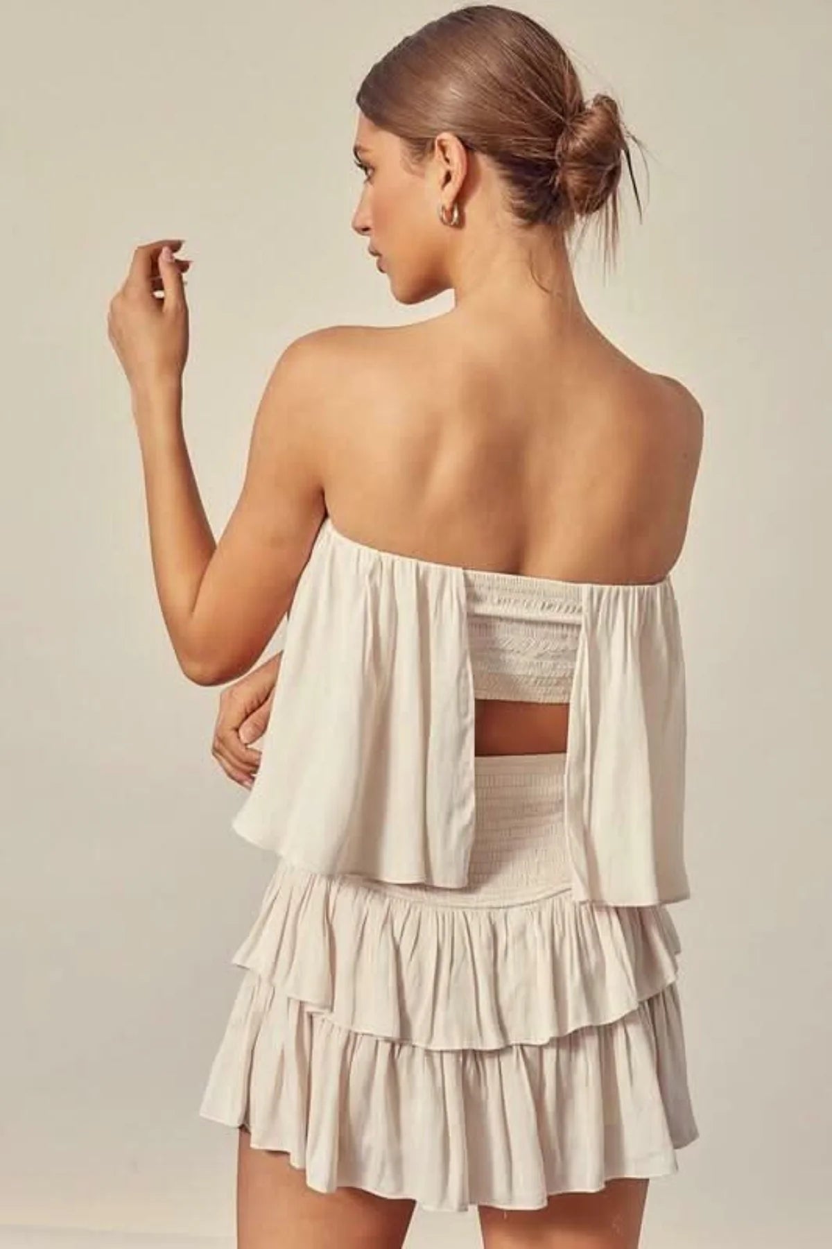 Monaco Ivory Strapless Ruffle Romper