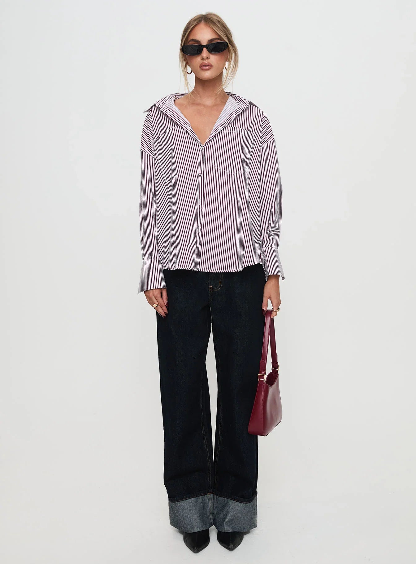 Takes You Far Shirt Burgundy Stripe