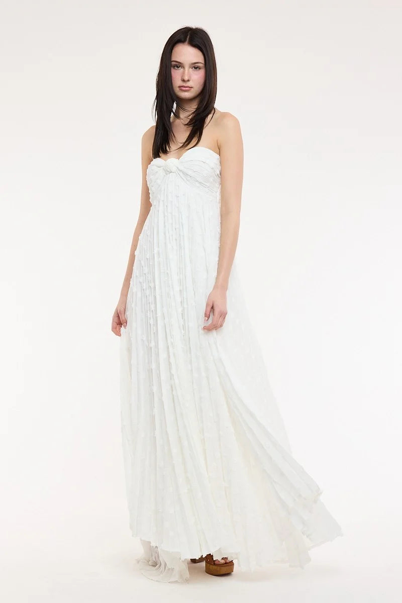 Willow White Clip Dot Strapless Maxi Dress