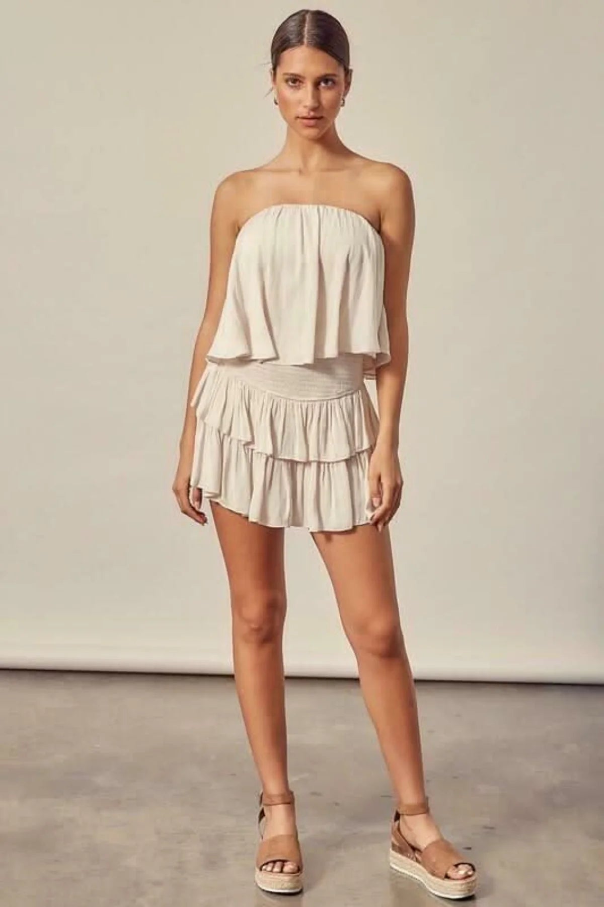 Monaco Ivory Strapless Ruffle Romper