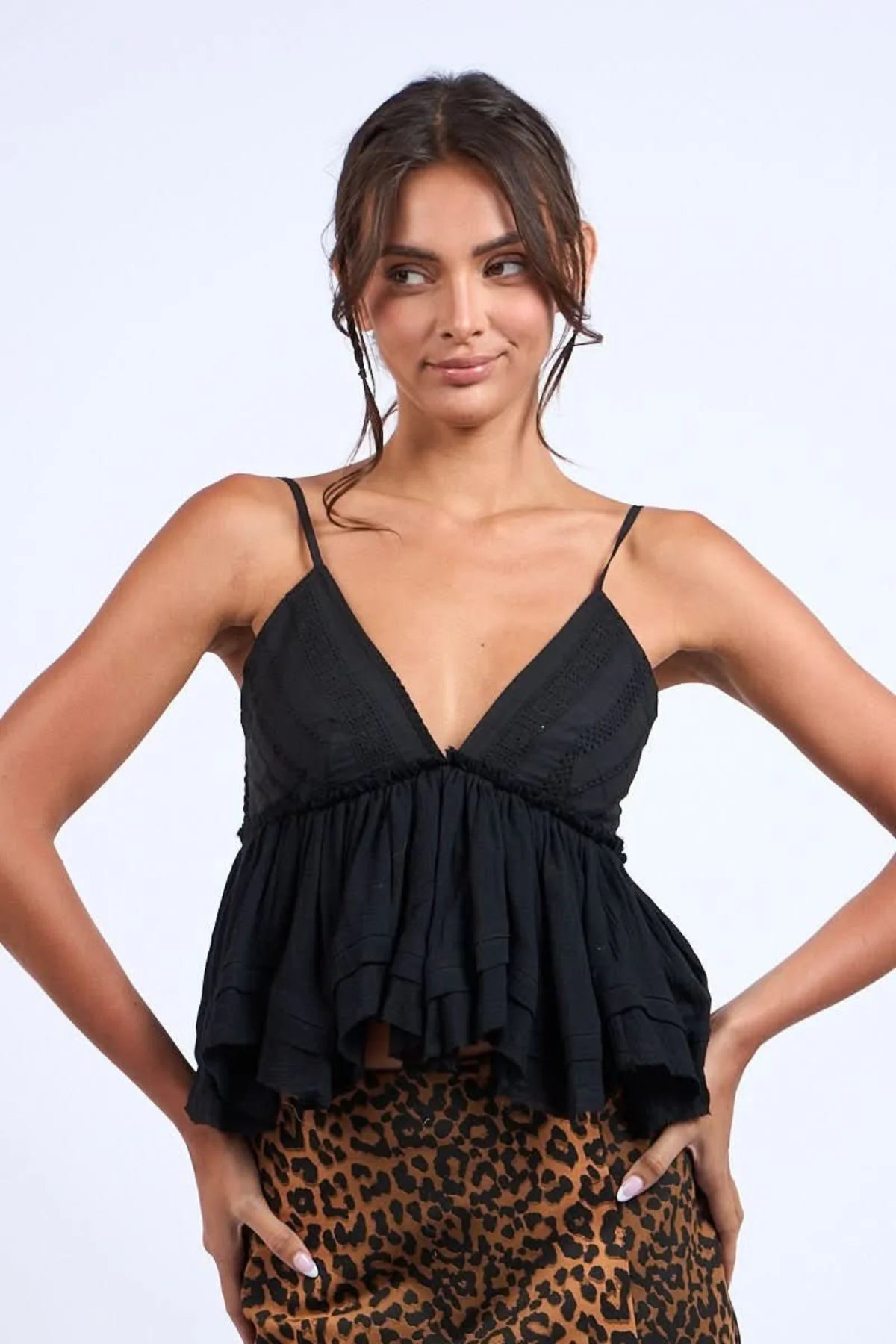 Lexi Black Ruffle Babydoll Cami Top