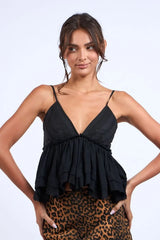 Lexi Black Ruffle Babydoll Cami Top