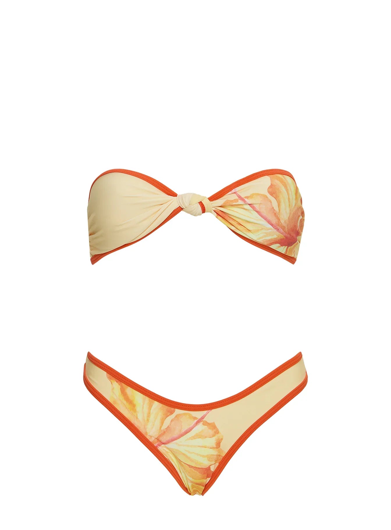 Cacilia Twist Bandeau Bikini Top Orange Floral
