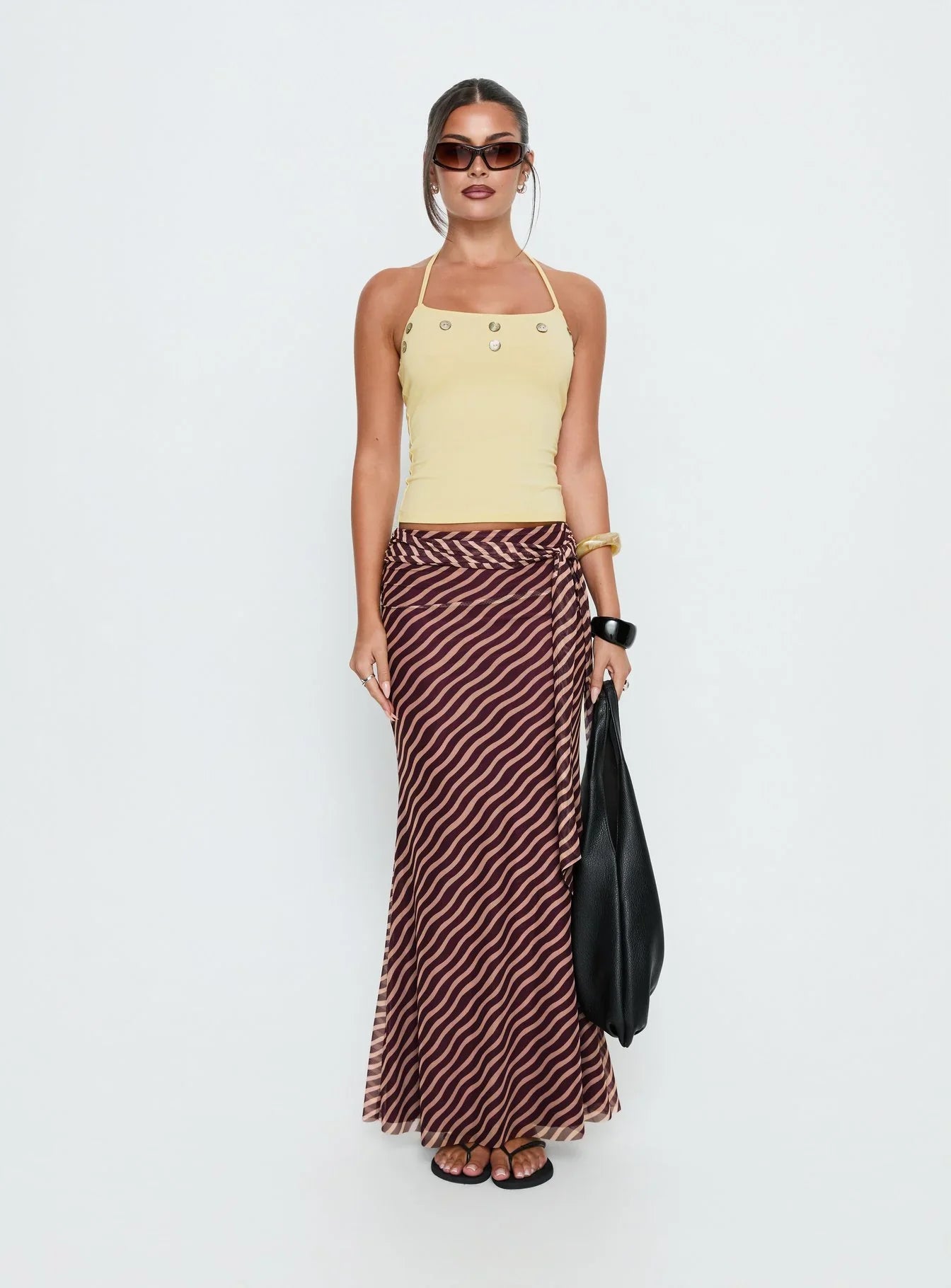 Lysandra Button Halter Top Butter Yellow