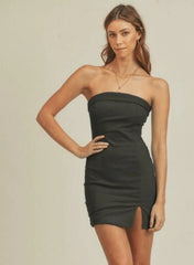 On My Mind Black Strapless Mini Dress