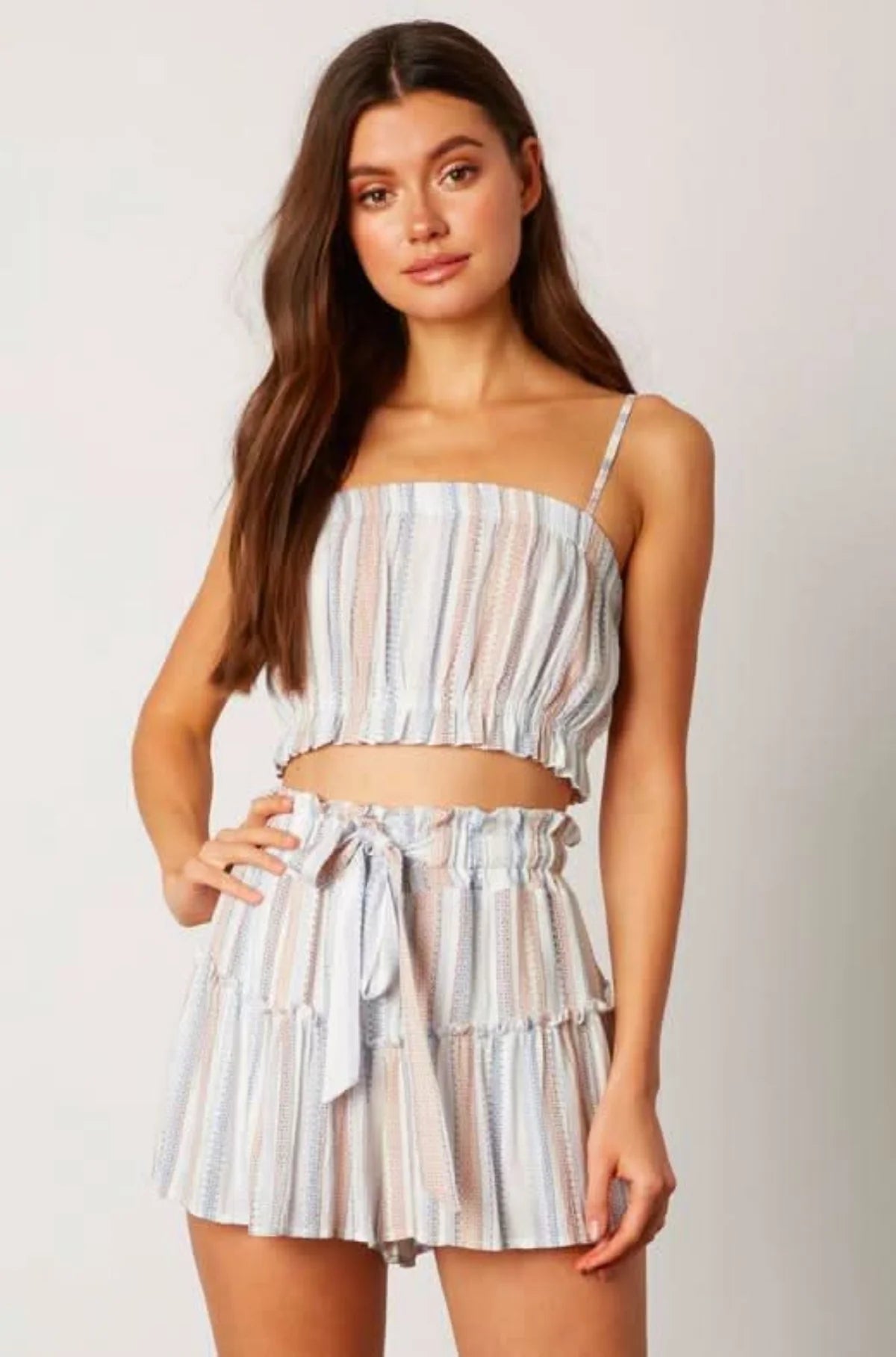 Lia Blue Striped Cropped Two Piece Skort Set