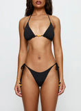 Glora Tie Side Beaded Bikini Bottom Black