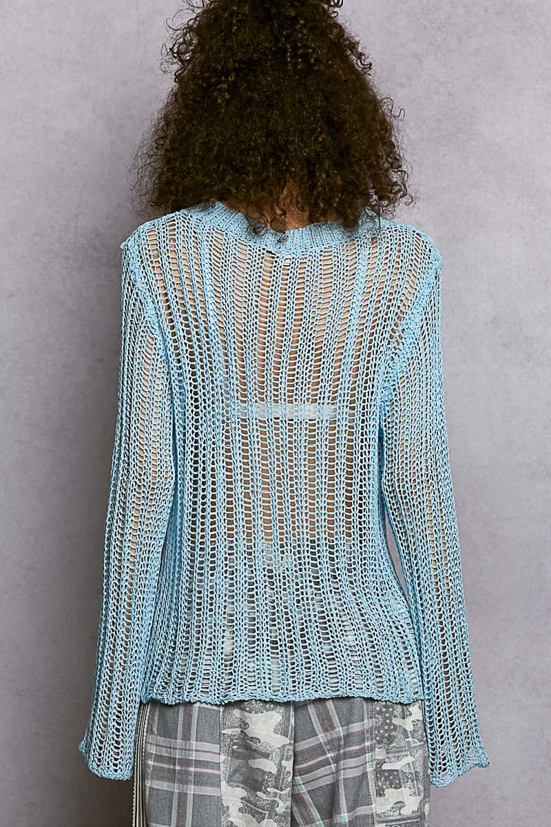Sola Blue Sheer Crochet Sweater
