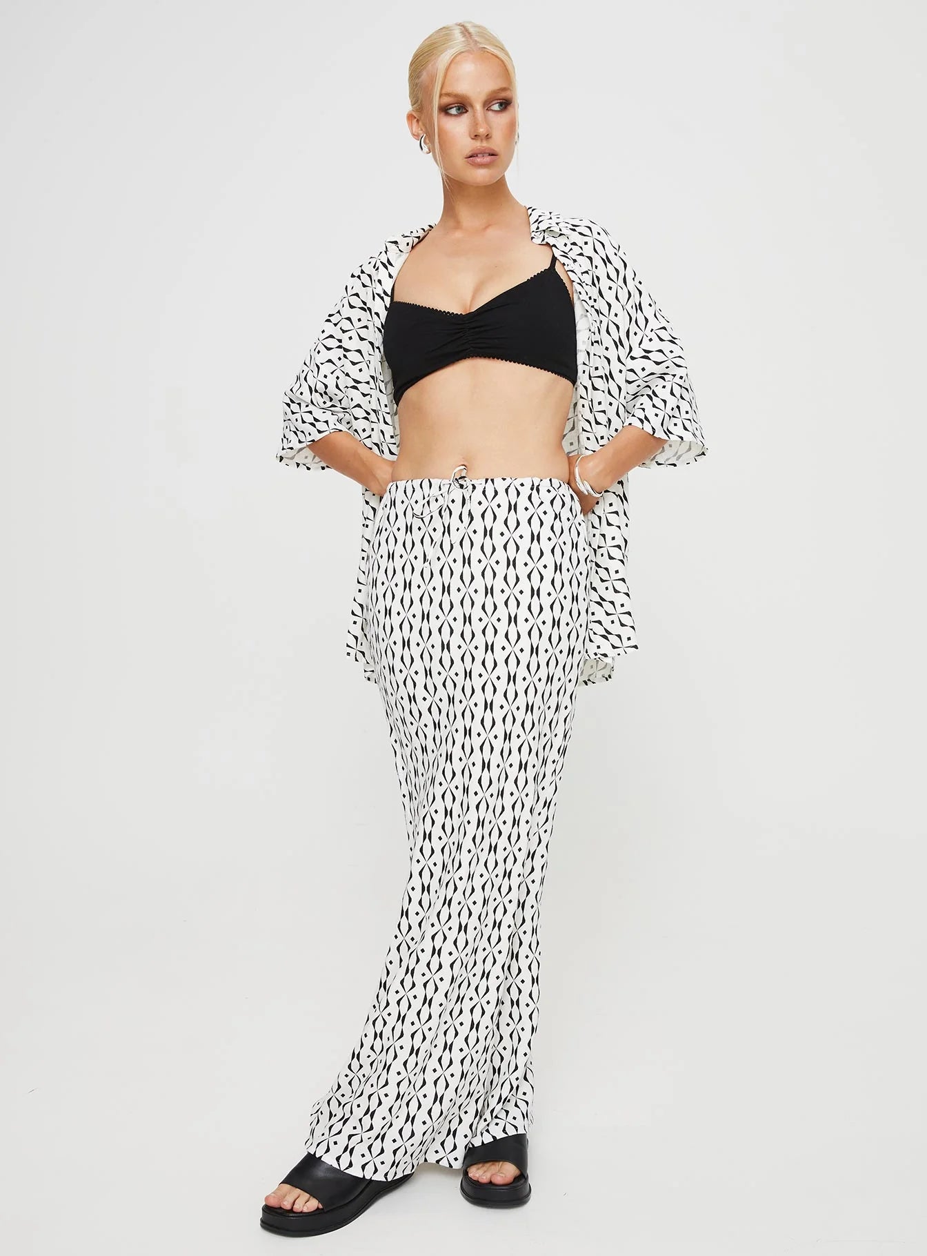 Mercer Linen Blend Maxi Skirt Black White