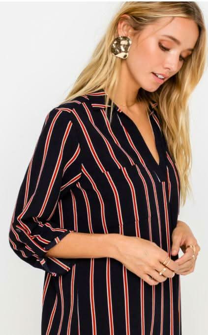 From the City Navy and Rust Striped Shirt Dress