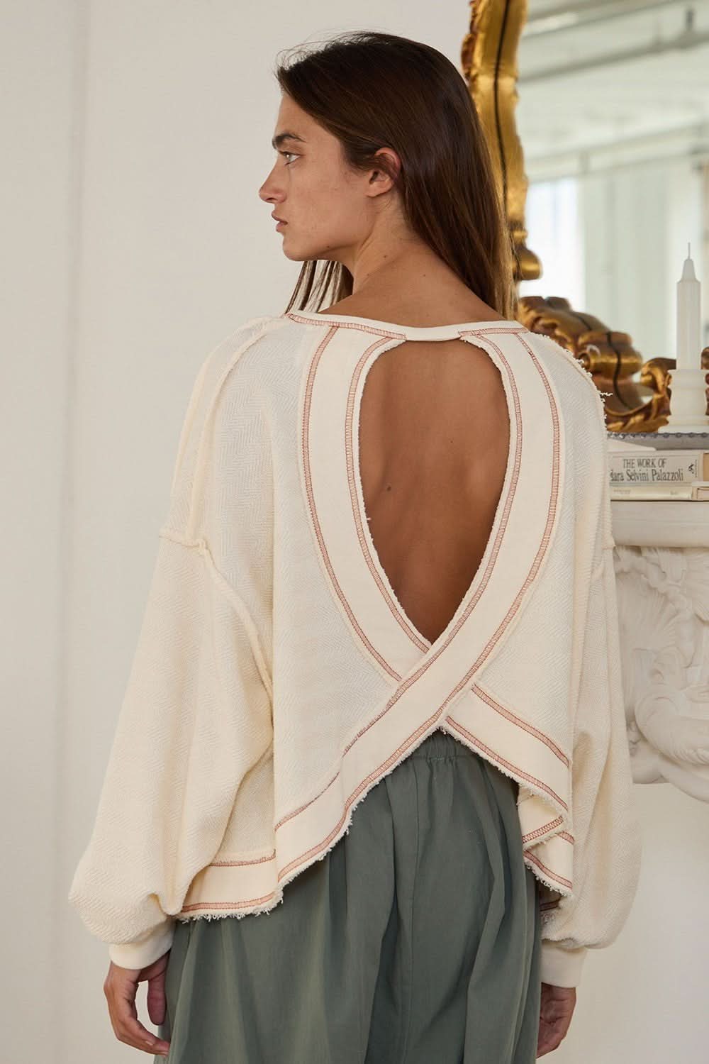 Libby Cream Open Back Long Sleeve Top