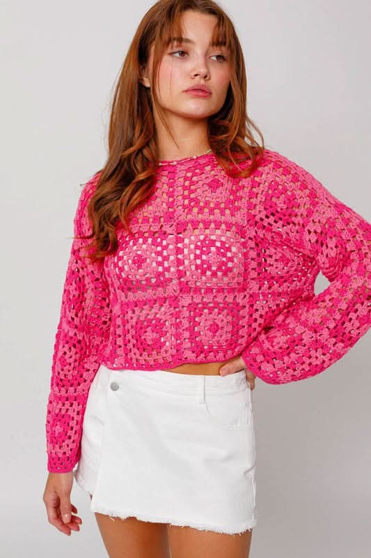 Judy Pink and Fuchsia Crochet Sweater