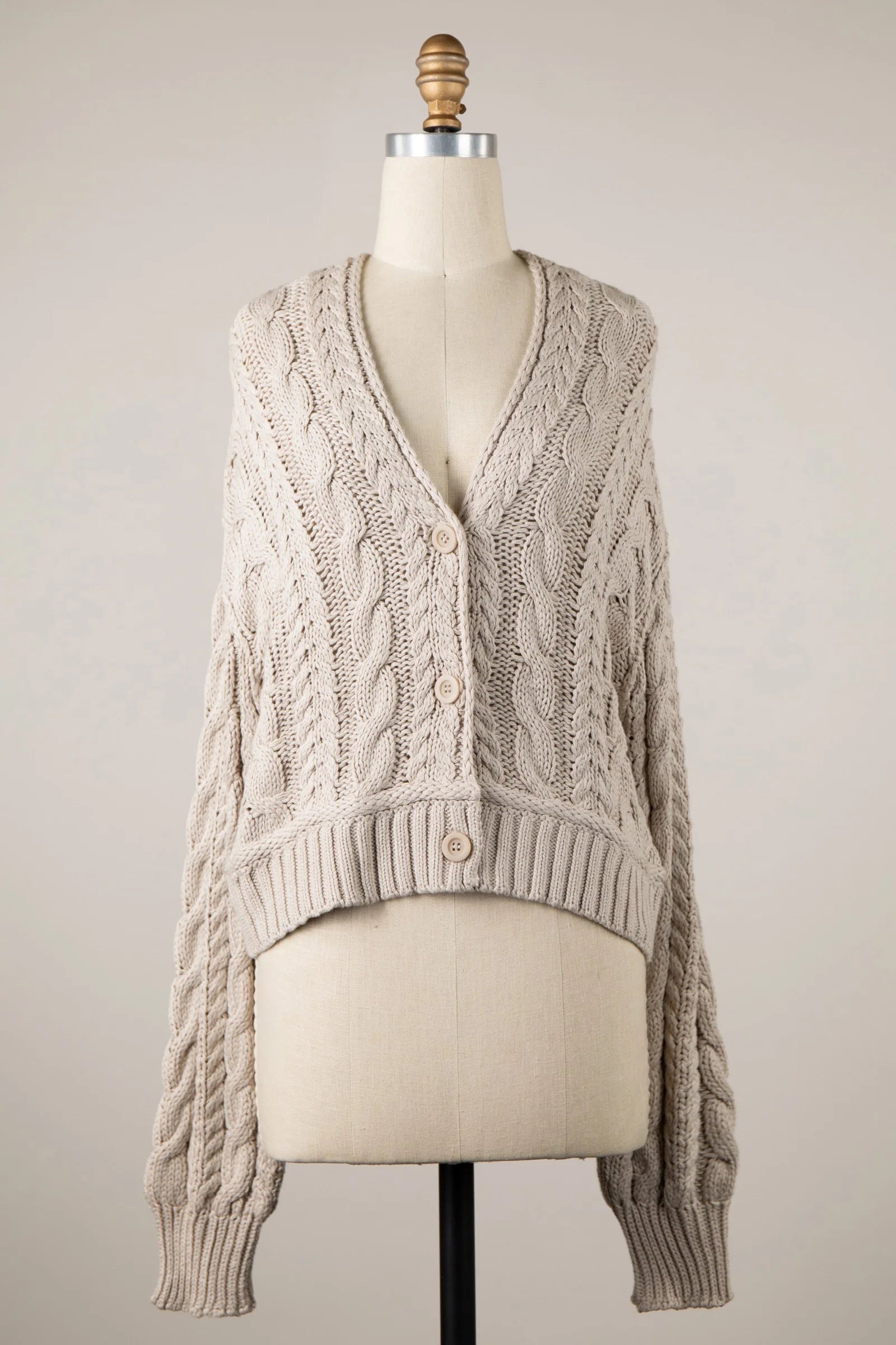 Chilton Beige Cable Knit Cardigan Sweater