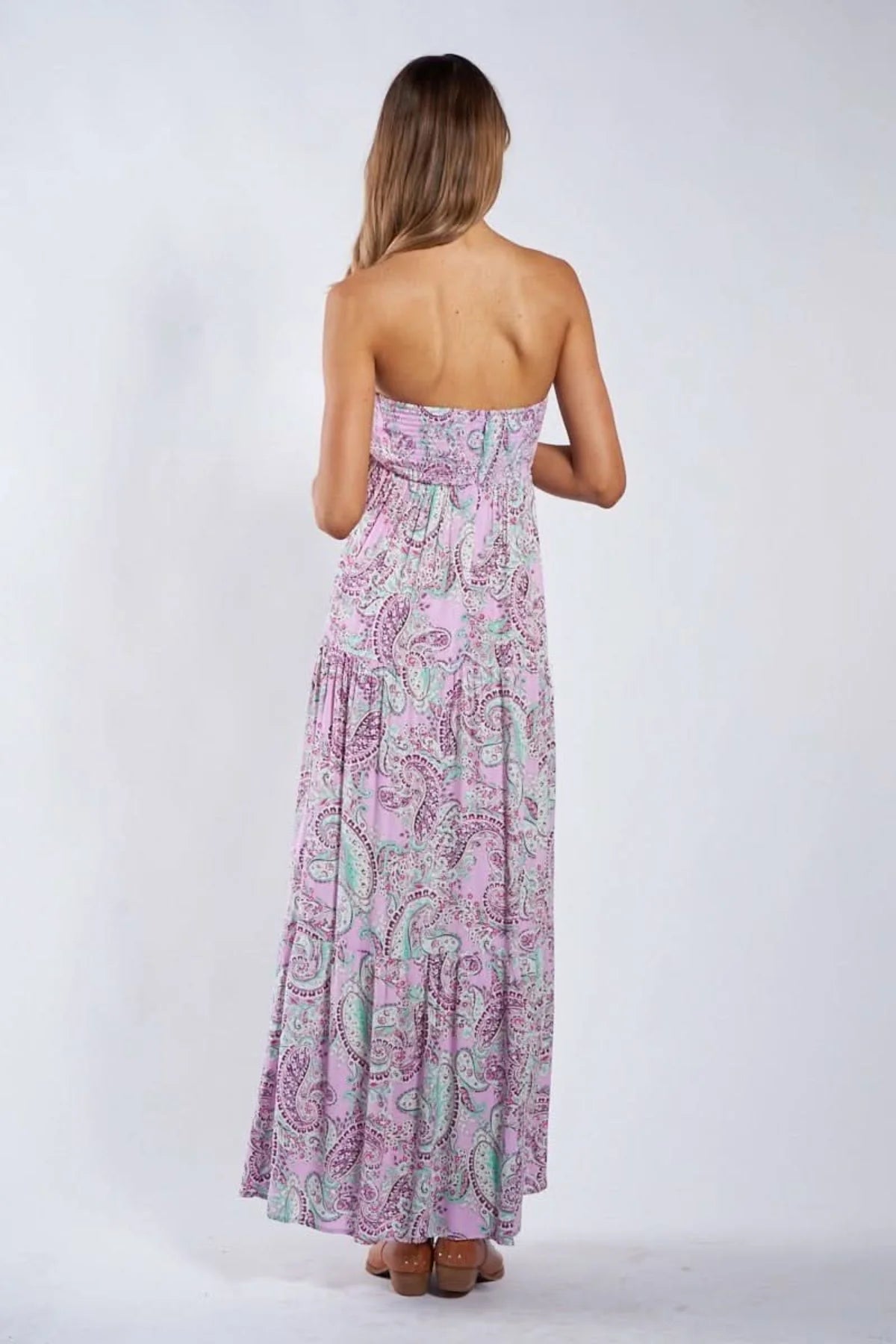 Selene Pink Paisley Floral Strapless Maxi Dress