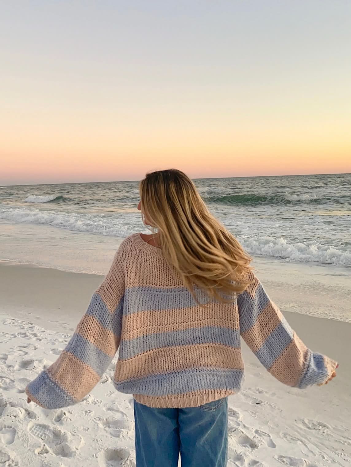 Poppy Blush and Blue Striped Oversized Sweater