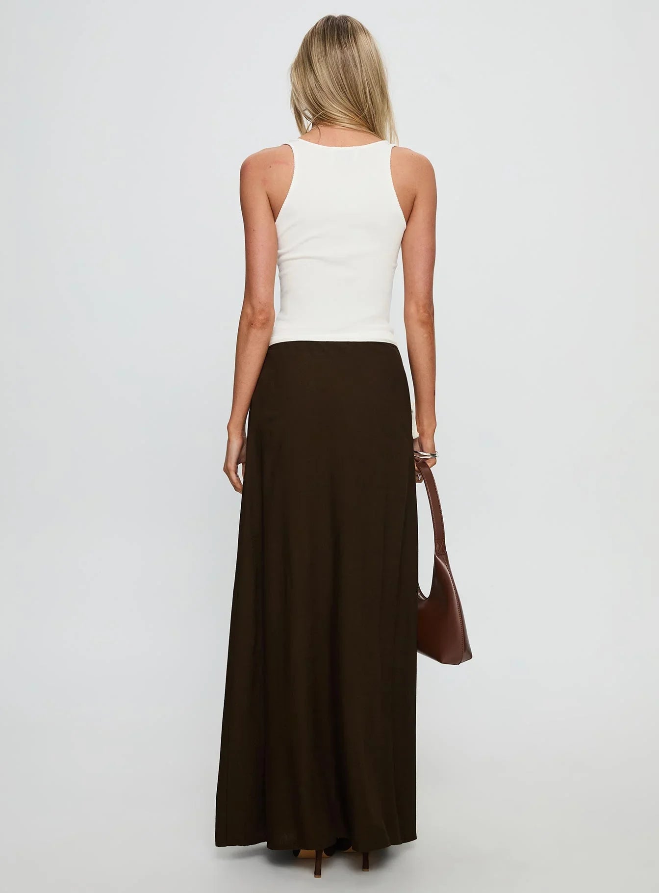 Keirah Contrast Wrap Maxi Skirt Chocolate White