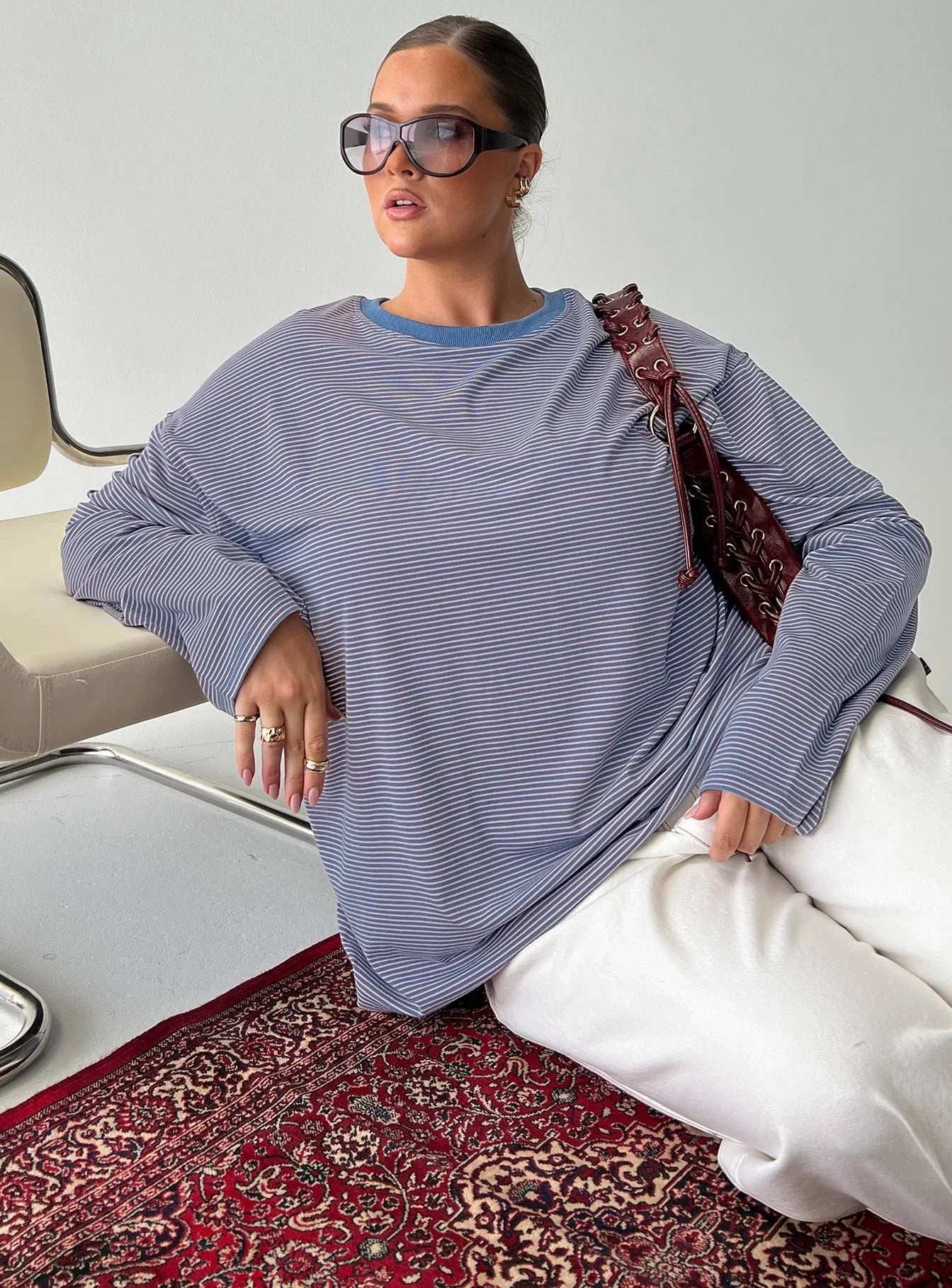 Marlah Long Sleeve Top Blue Stripe Curve