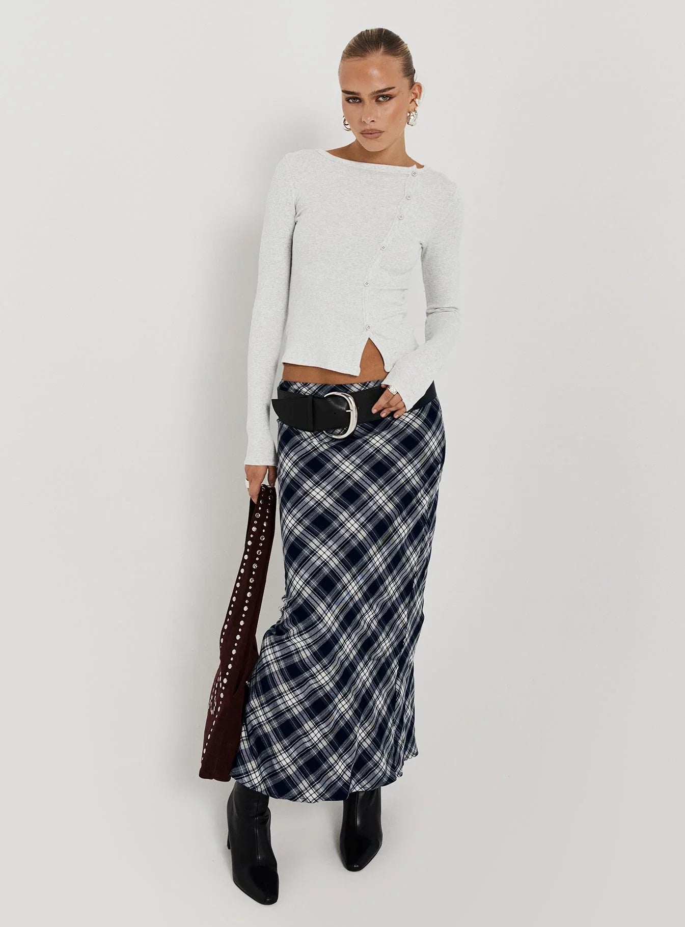 Everlie Low Waist Maxi Skirt Check Multi