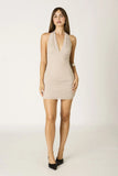 Amara Beige Halter Bodycon Mini Dress