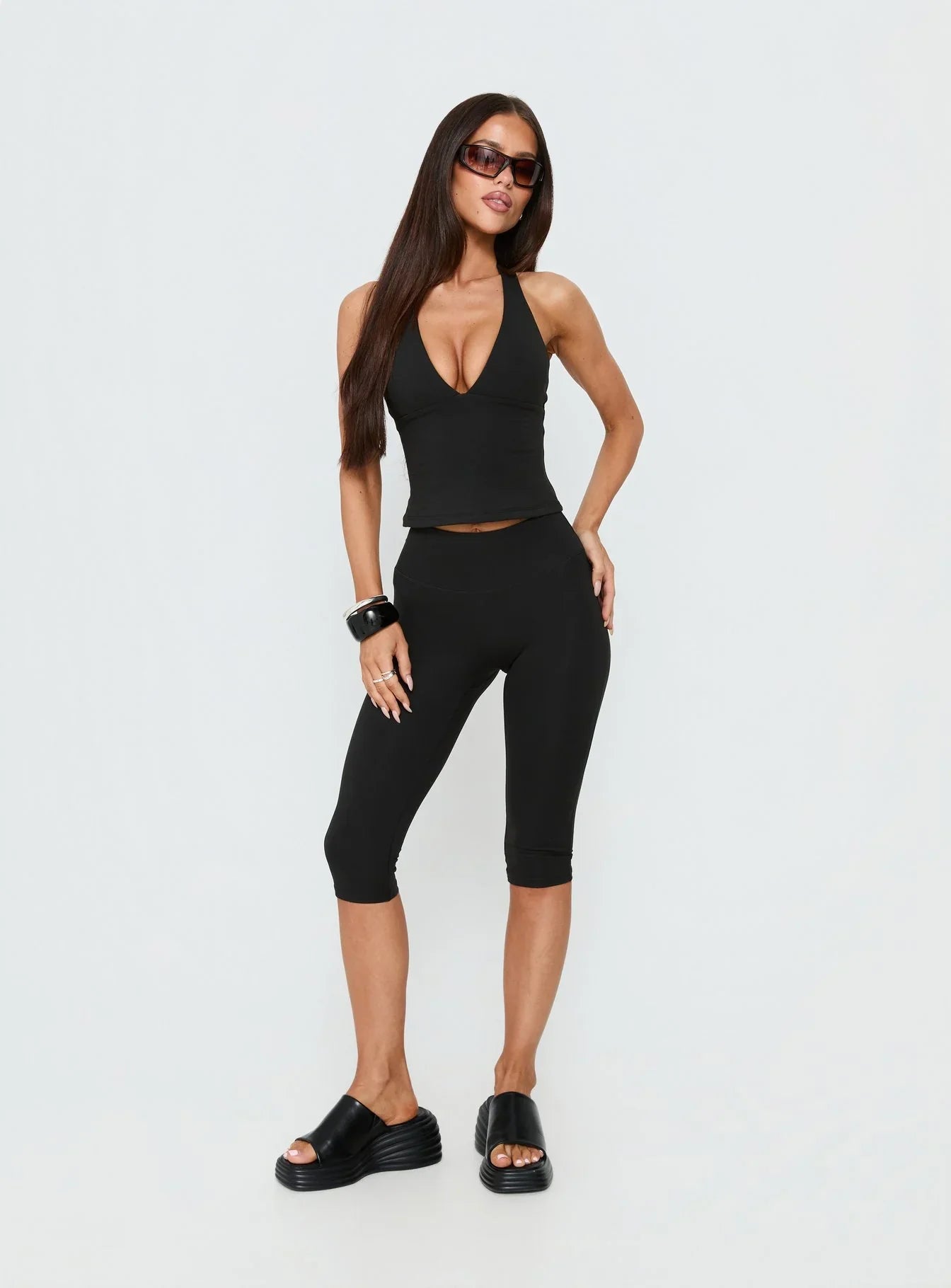 Habitual Active Longline Plunge Neck Tank Top Black