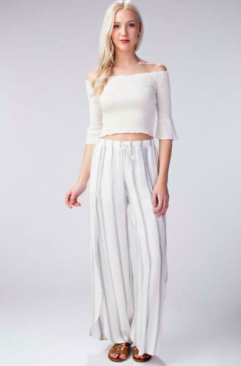 Amelia White Striped Drawstring Pants