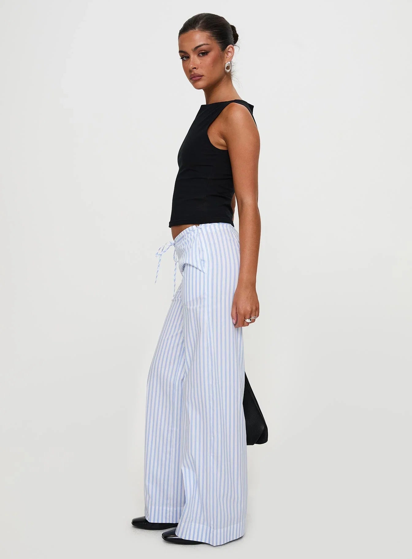 Collied Low Rise Pants Blue White Stripe