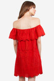 Alegre Red Off The Shoulder Ruffle Dress
