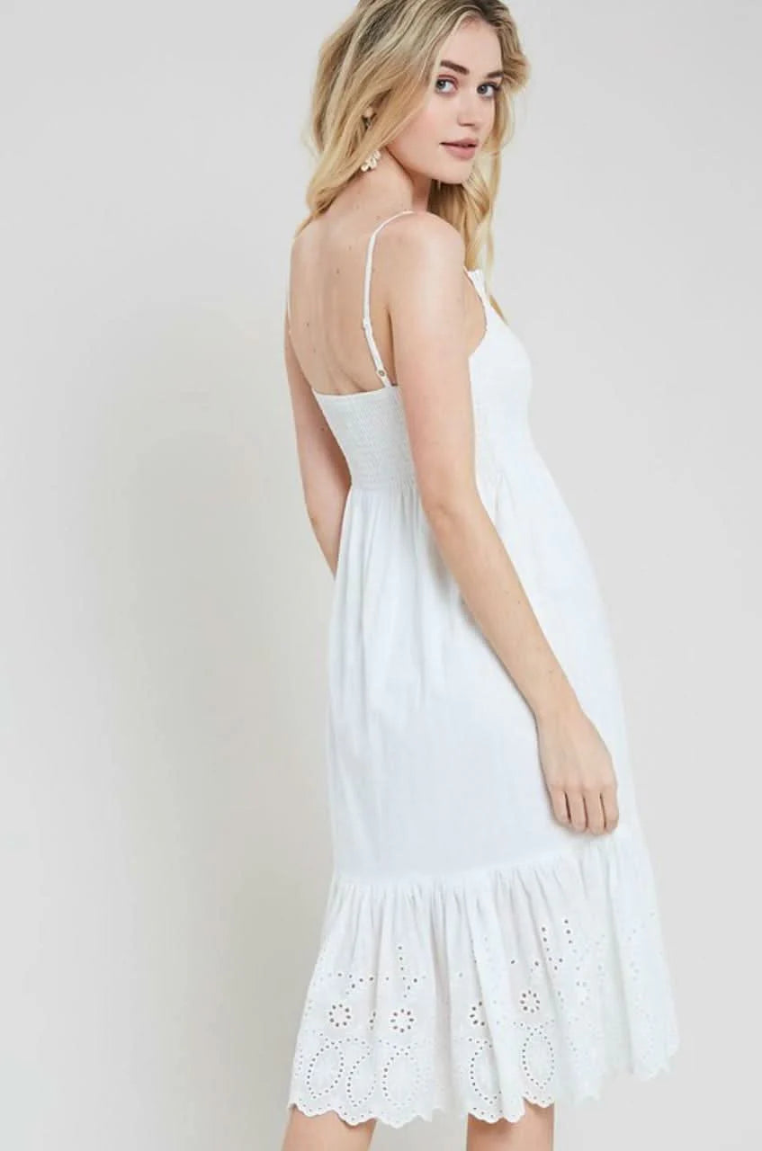 Summer Sun White Smocked Midi Dress