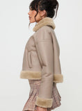 Henessy Faux Leather Jacket Beige