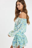 Pixie Blue Watercolor Floral Off The Shoulder Romper Dress