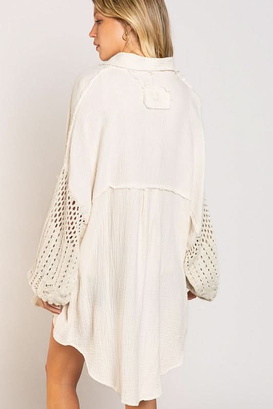 Lesley Beige Crochet Sleeve Shacket