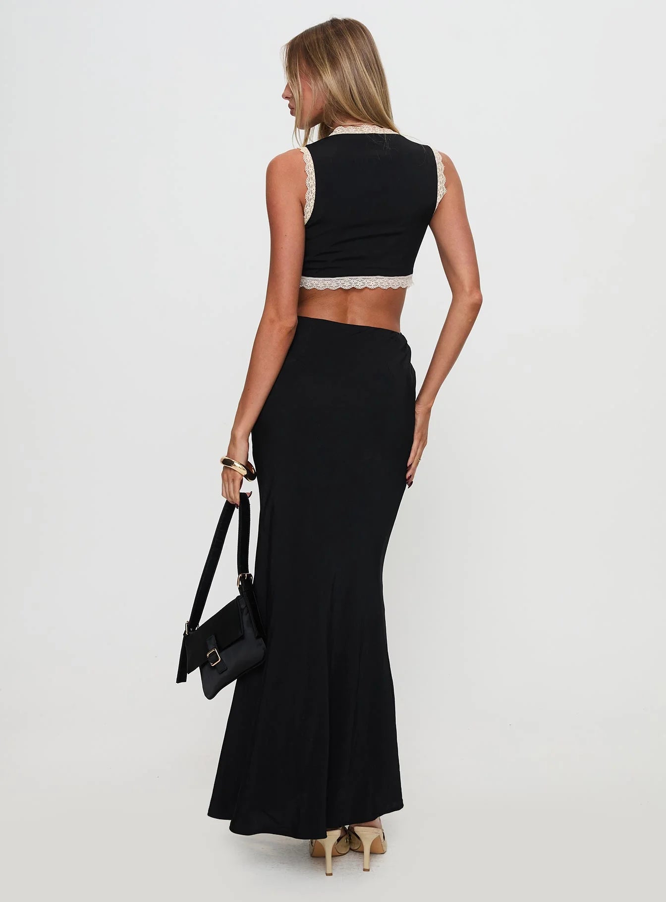 Keila Lace Trim Maxi Dress Black Cream