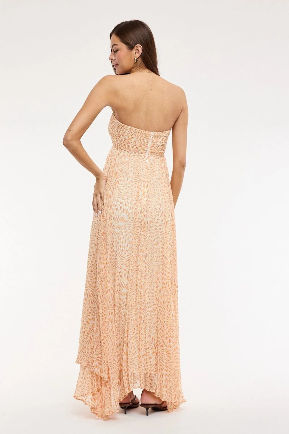 Willow Orange Print Strapless Maxi Dress