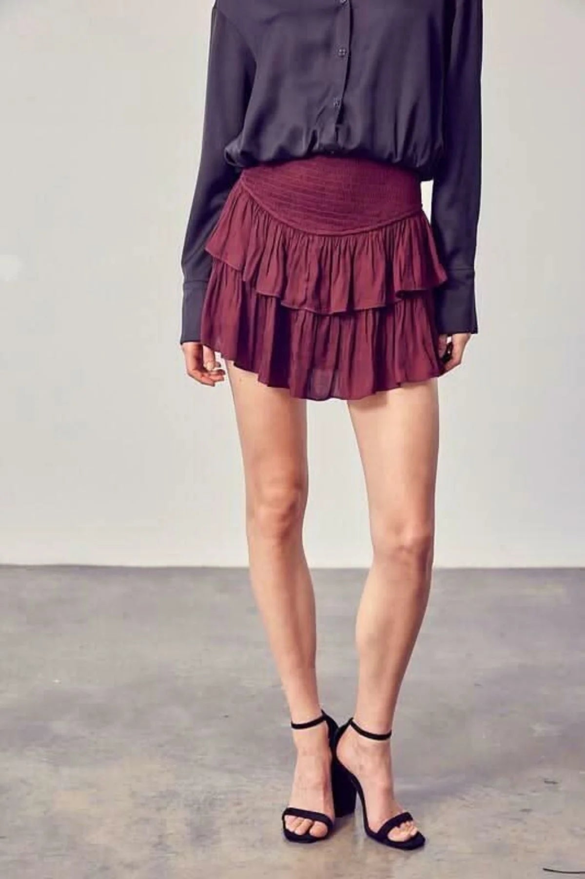 Monaco Ox Blood Red Ruffled Skort