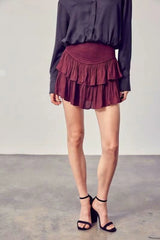 Monaco Ox Blood Red Ruffled Skort