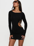 Rowin Long Sleeve Cut Out Mini Dress Black
